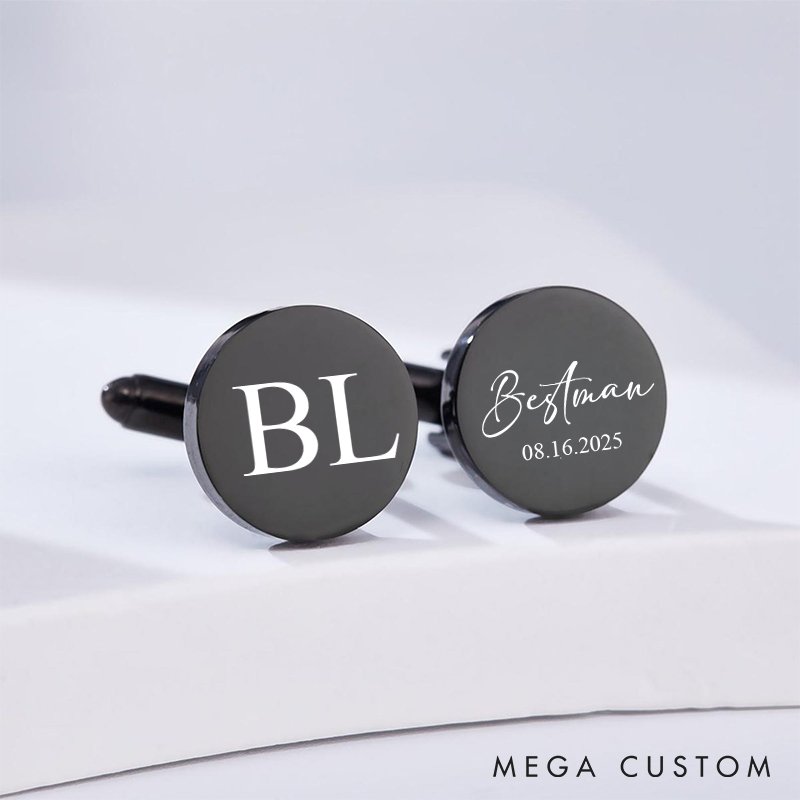 Personalized Groomsman Cufflinks Custom Engraved Groom and Groomsman Gift Wedding Favors Cufflinks Silver Cufflink for Men Groomsman Proposal Gift
