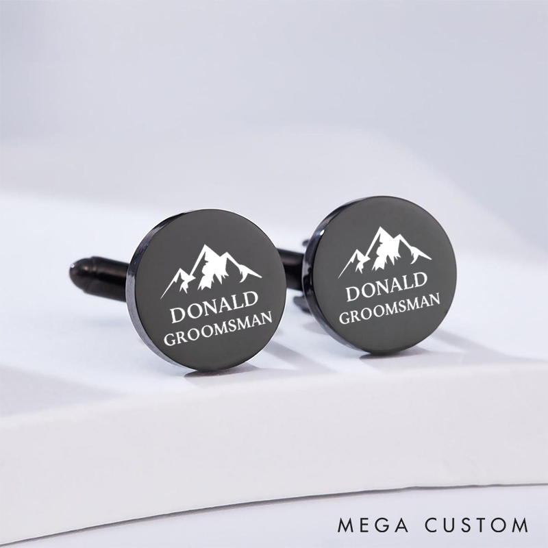 Personalized Groomsman Cufflinks Engraved Mountain-Themed Cufflinks Silver Groom Cufflink for Men Bachelor Favors Cufflinks Groomsman Proposal Gift