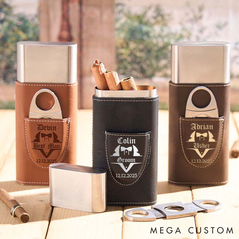 Personalized Groomsman Leather Cigar Case Engraved Groomsmen Cigar Holder with Cutter Groomsman Proposal Cigar Case Leather Cigar Accessories