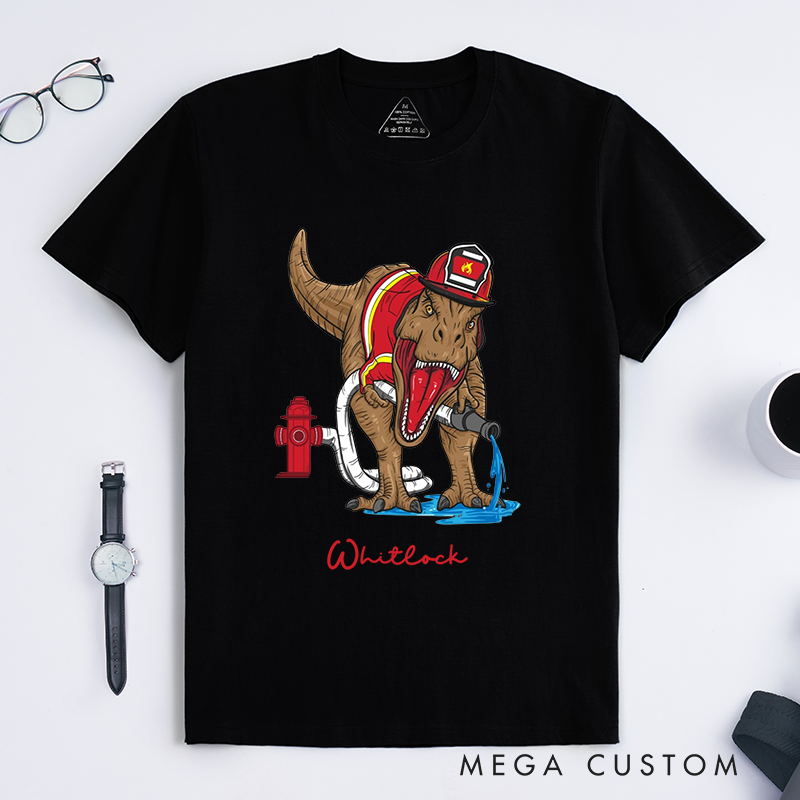 Personalized Fireman T-Shirt Firefighter Dinosaur Fun Graphic Design Gift for Firefighter T-Shirt