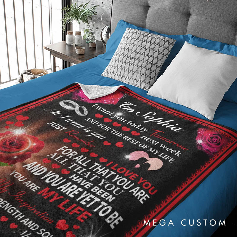 Personalized Couple You Are My Life Blanket with Name Couple Roses Love Letter Blanket Valentine's Day Gift for Husband Wife Hubby Wifey Home Decor