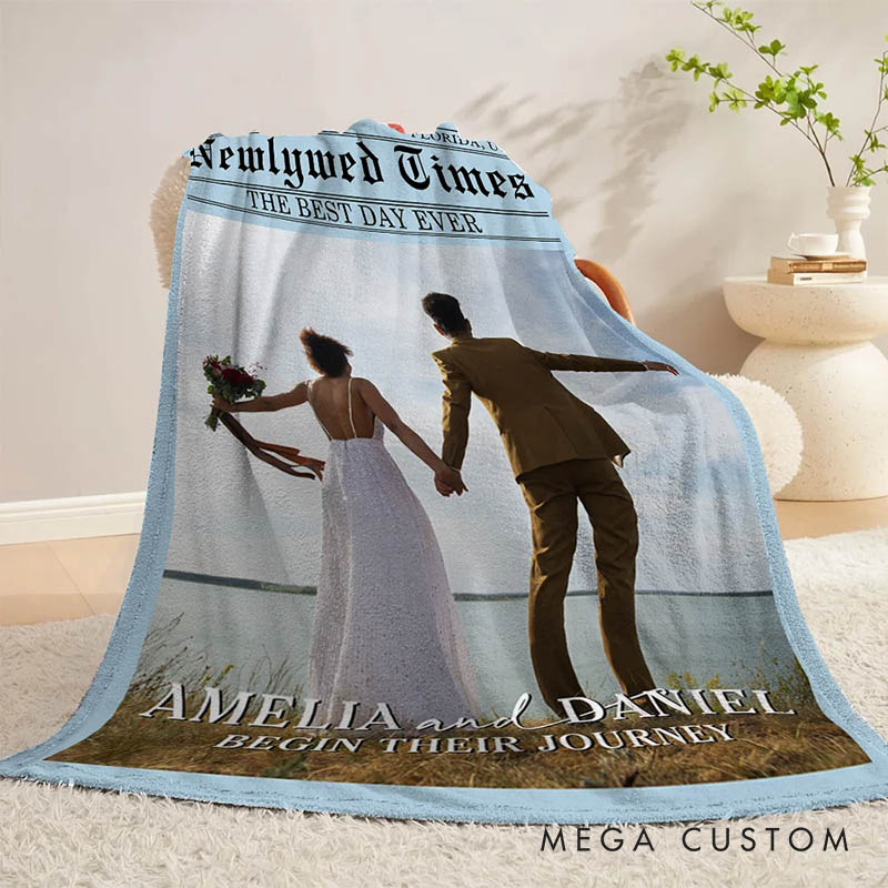 Personalized Couple Times Poster Design Photo Blanket with Text and Name Newlywed Wedding Newspaper Blanket Anniversary Gift for Husband Wife BF GF