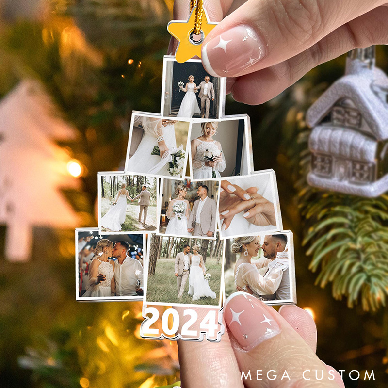 Personalized Couple Christmas Tree Photo Ornament Custom Couple Anniversary Gift Ornament Couple Christmas Acrylic Ornament for Wife Husband Ornament