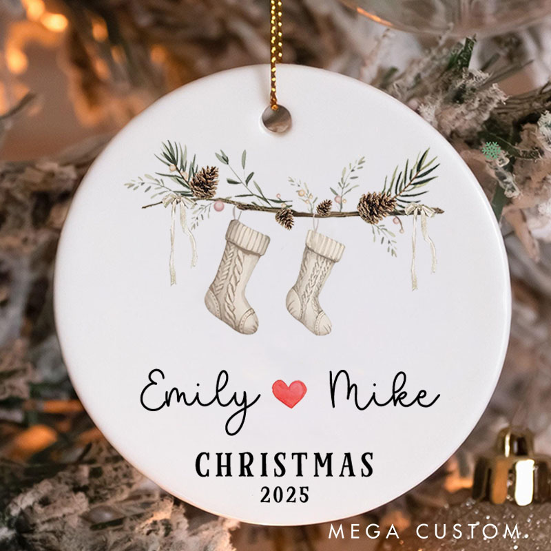 Personalized Christmas Ornament with Stockings Couple Stocking Ornament with Name Husband Wife Holiday Ornament 2025 Xmas Gift Decor