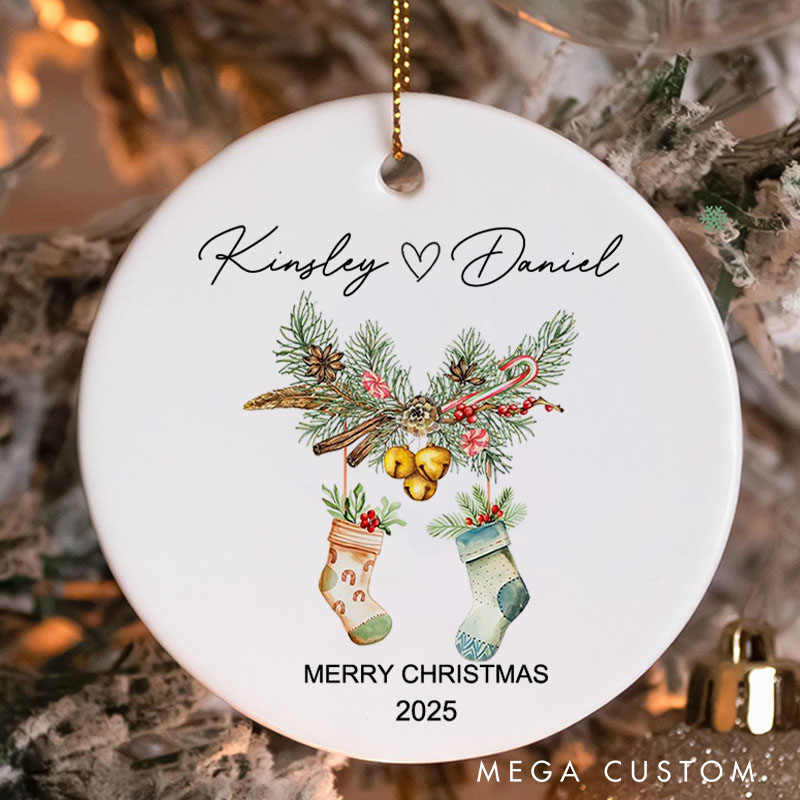 Personalized Stockings and Garland Christmas Ornament Couple Holiday Ornament for Husband Wife Xmas Ornament Gift with Name