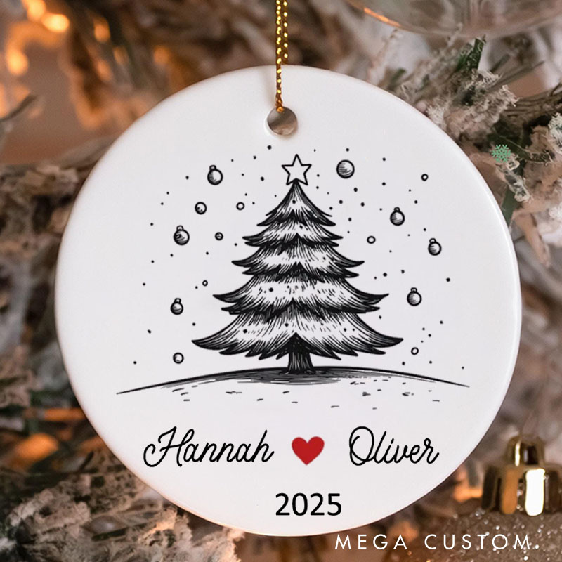 Personalized Black and White Christmas Tree Ornament Couple 2025 Holiday Ornament Husband Wife Christmas Ornament Boyfriend Girlfriend Gift