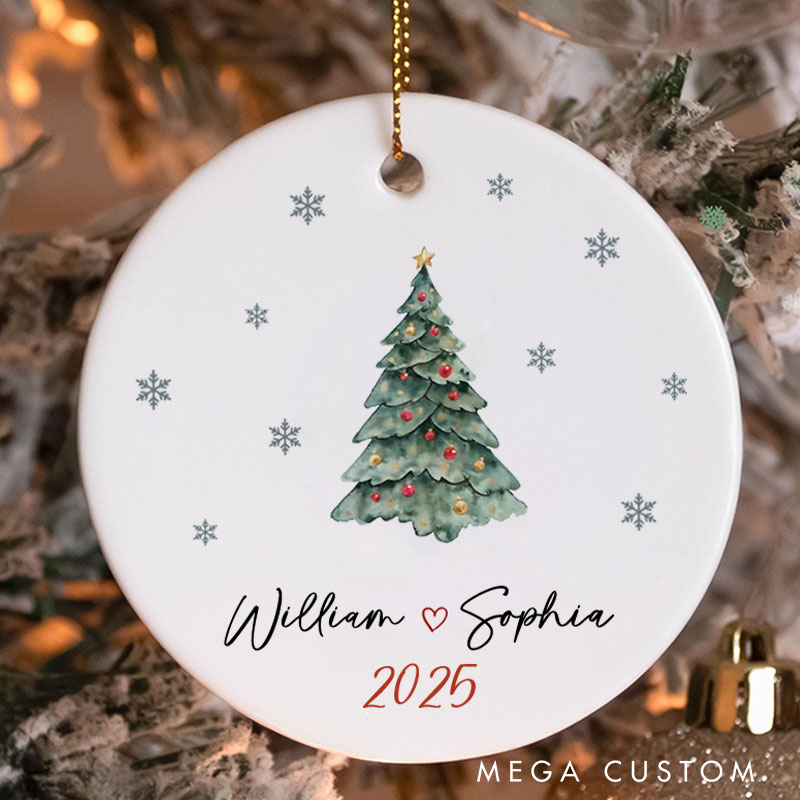 Personalized Christmas Tree Ornament Couple 2025 Watercolor Christmas Gift Ornament Husband Wife Holiday Gift Keepsake