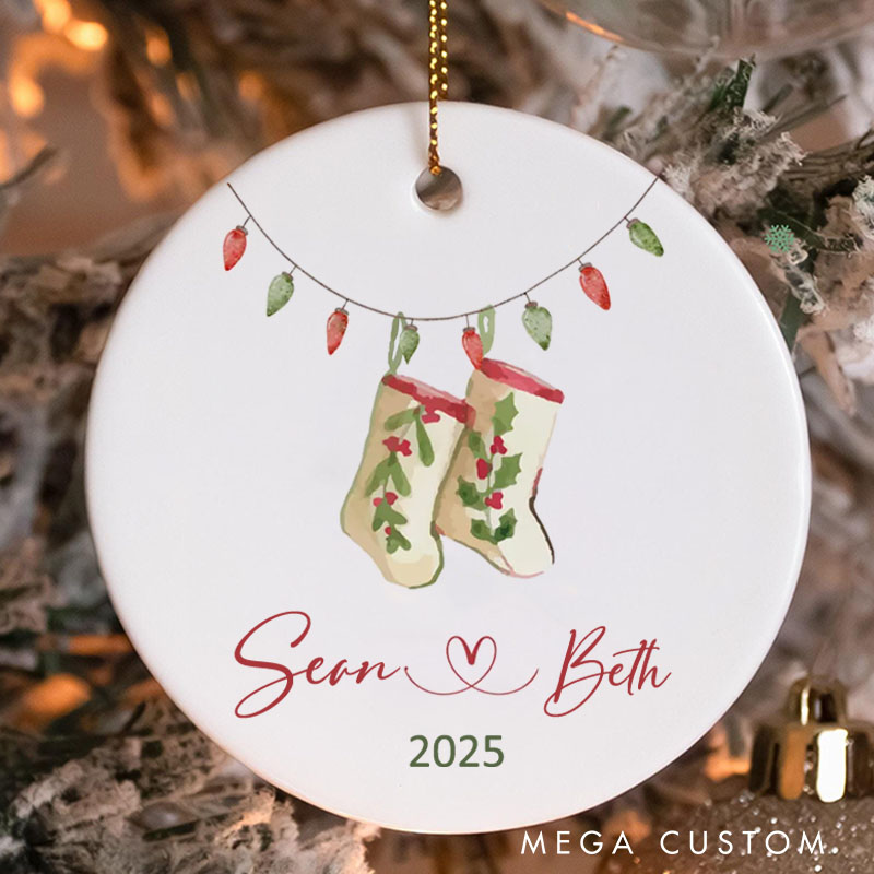 Personalized Stockings and Lights Ornament Couple 2025 Christmas Ornament Husband Wife Holiday Gift Decor Couple Xmas Gift