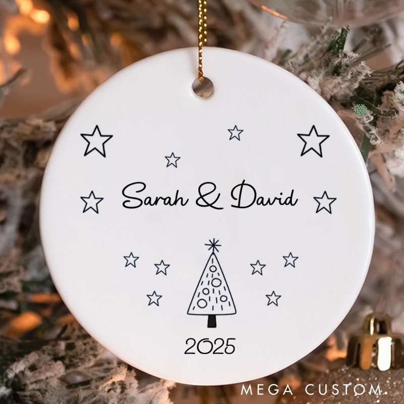 Personalized Minimalist Christmas Tree and Stars Ornament Couple Christmas Ornament Husband Wife Holiday Gift Decor Couple Xmas Gift