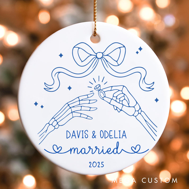 Personalized Engaged Skeleton Hands Ornament Gothic Couple Engagement Halloween Gift Husband Wife Halloween Gift