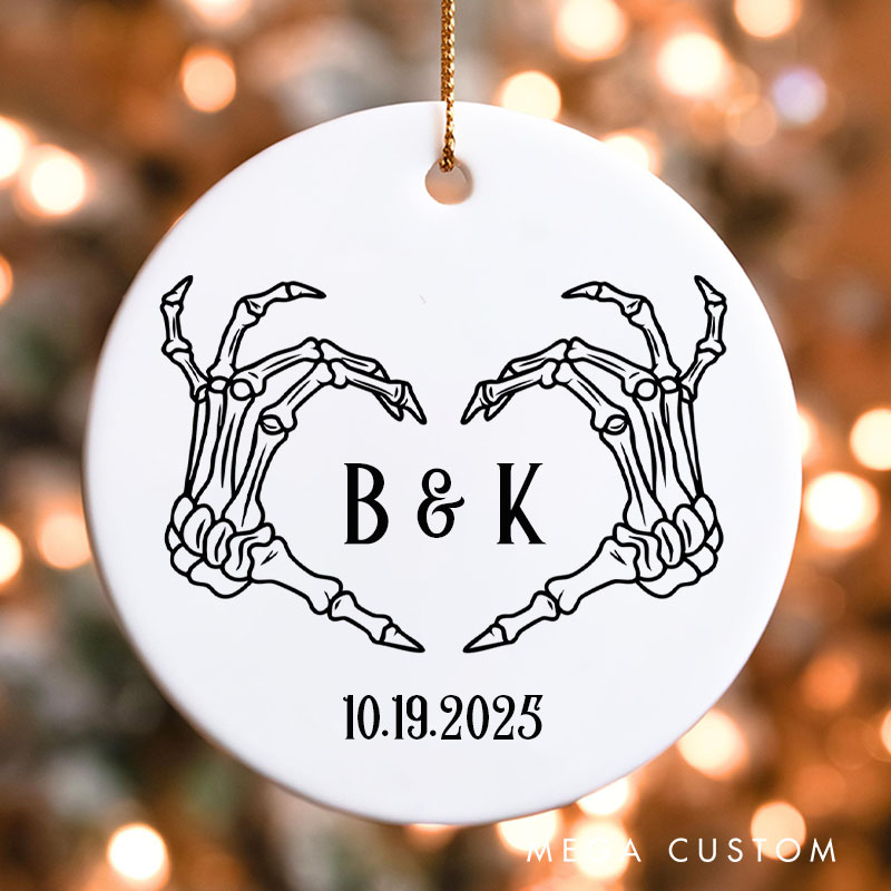 Personalized Skeleton Hands Monogram Ornament Couple Halloween Anniversary Gift Ornament Gothic Halloween Gift Decor for Husband Wife