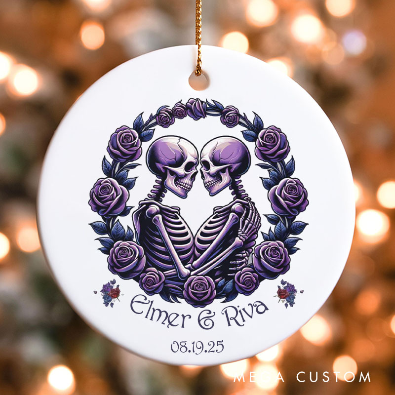 Personalized Romantic Skeleton Couple Ornament Purple Roses Halloween Keepsake Ornament Couple Halloween Gift for Husband Wife
