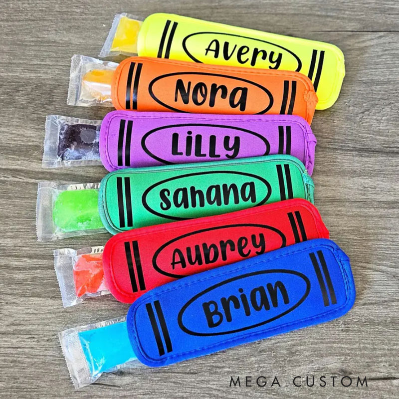 Personalized Multicolor Popsicle Holder with Name Summer Vacation Beach Party Funny Gift for Kids 