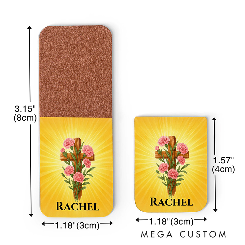 Personalized Cross Birth Flower PU Leather Magnetic Bookmark Clip with Name Religious Gift Birthday Gift for Christians