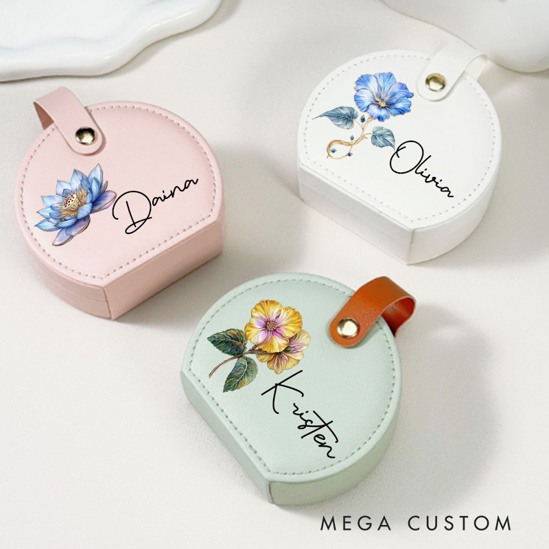 Personalized Retro Oil Painting Birth Flower with Birthstone Jewelry Box Wedding Jewelry Box For Bride Bridesmaid