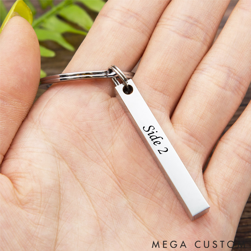 Personalized Rectangular Keychain Gift for Travel Lovers with Customization Four Sides