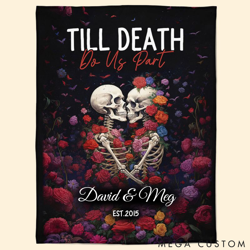 Personalized Couple Blanket Till Death Do Us Part Gothic Couple Anniversary Blanket Halloween Gift Blanket for Husband Wife