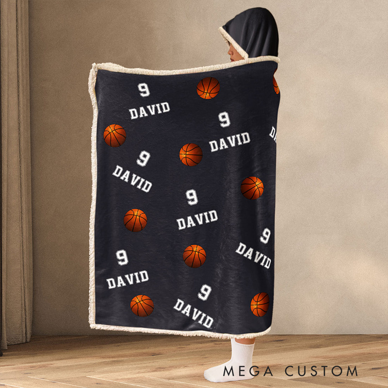 Personalized Basketball Hoodie Blanket with Custom Name & Number