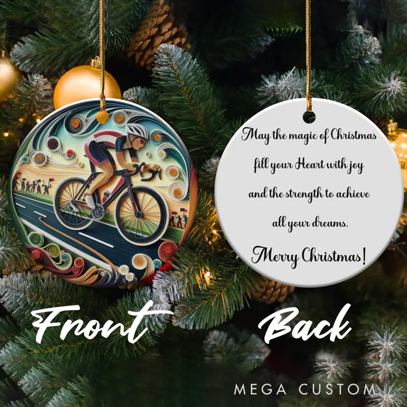 Personalized Elegant Ceramic Cyclist Ornament Holiday Bicycle Enthusiast Gift Unique Christmas Ornament Memory Cyclist Gift Idea