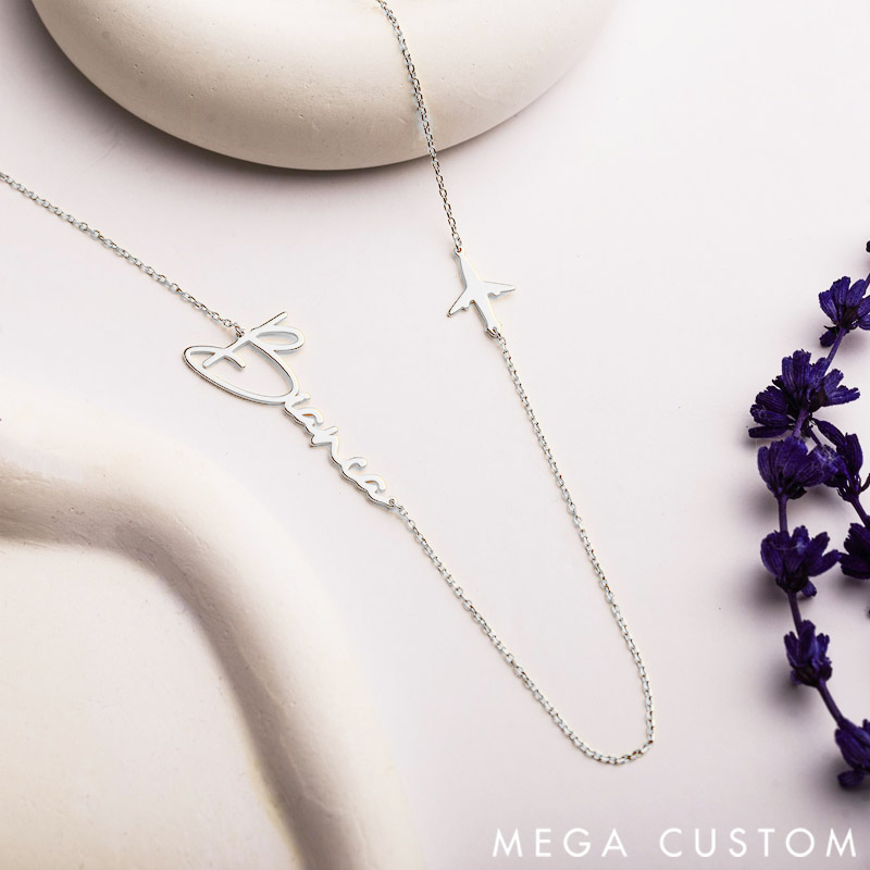 Personalized Airplane Necklace with Name Gift for Travel Lovers
