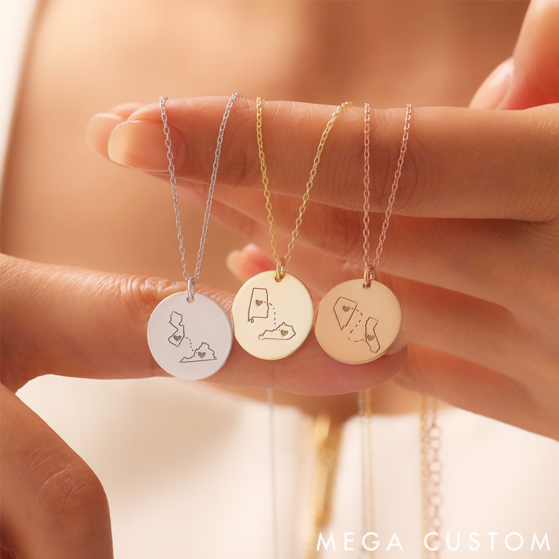 Personalized Circular Map Pendant Necklace Travel Destination Gift for Travel Lovers