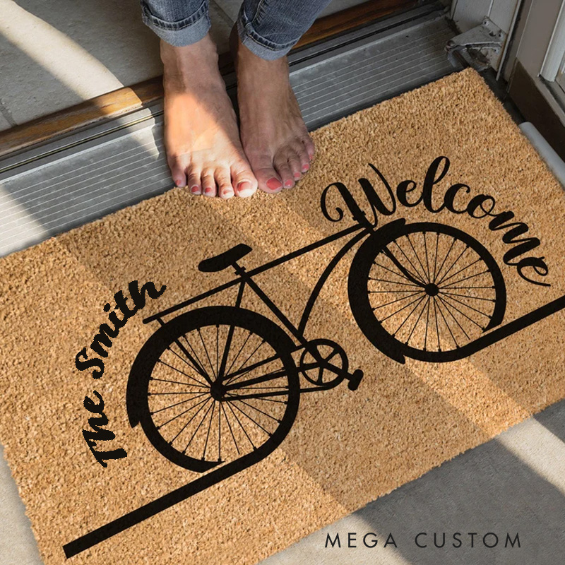 Personalized Bike Welcome Doormat Bicycle Housewarming Gift for Cycling Lovers
