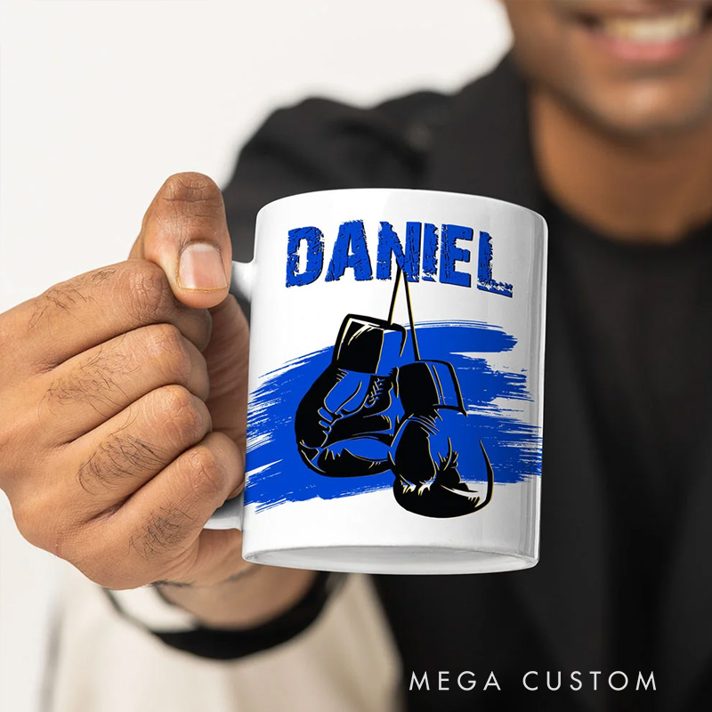 Personalized Mug Multicolour Boxing Glove Design Ceramic Mug with Name Birthday Holiday Gift for Sports Boxing Lovers