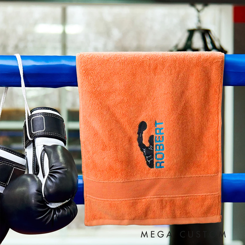 Personalized Boxing 100% Cotton Towel with Embroidered Name Sporting Good Training Anniversary Gift for Boxers Gym Lovers