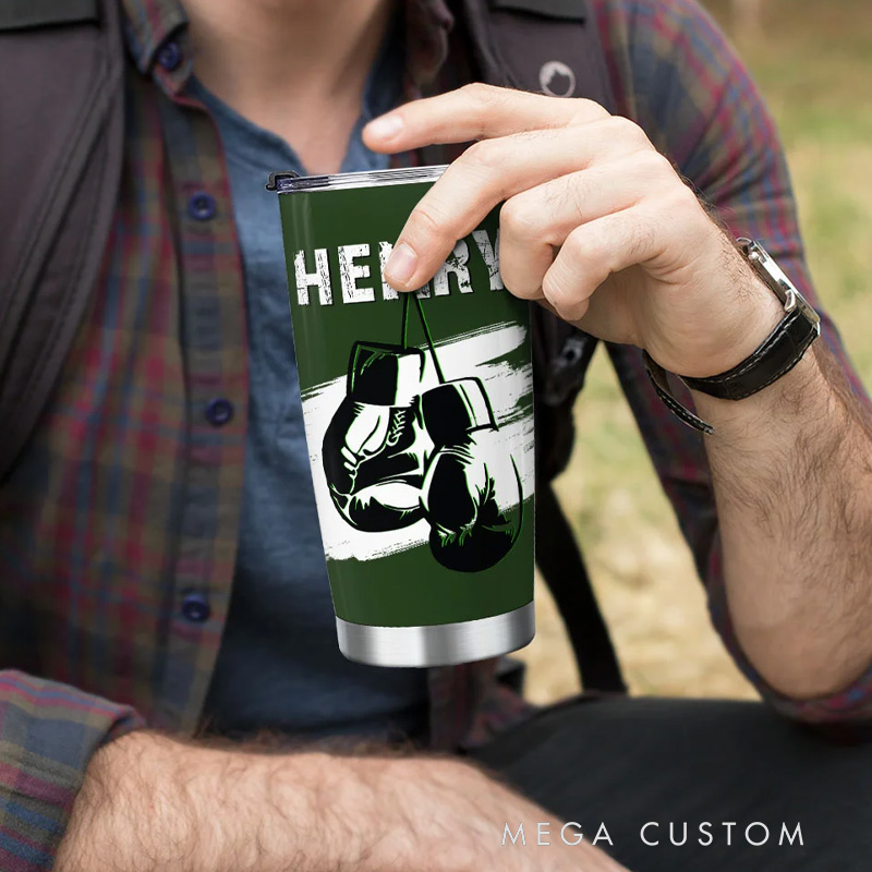 Personalized Fitness Tumbler Multicolour Boxing Glove 20oz Insulated Name Tumbler with Lid and Straw Birthday Gift for Sports Gym Boxing Lovers