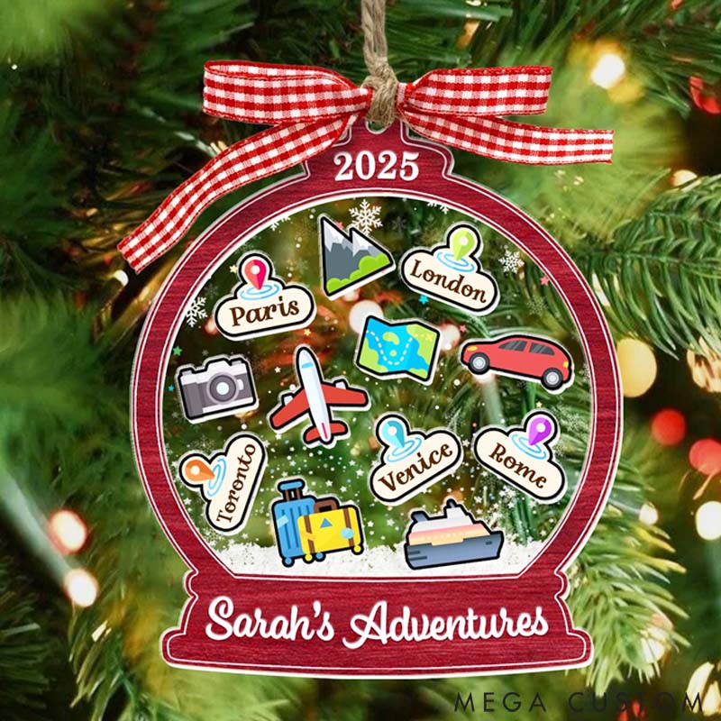 Personalized Travel Christmas Ornament Adventure Gift for Travel Lovers 