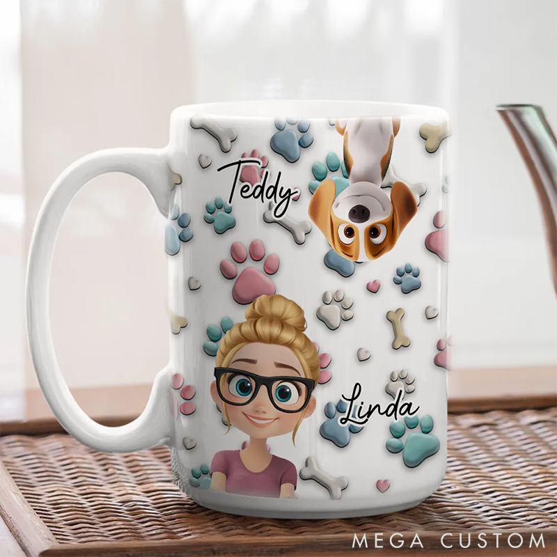 Personalized Dog Lover Dog and Human Cartoon Mugs