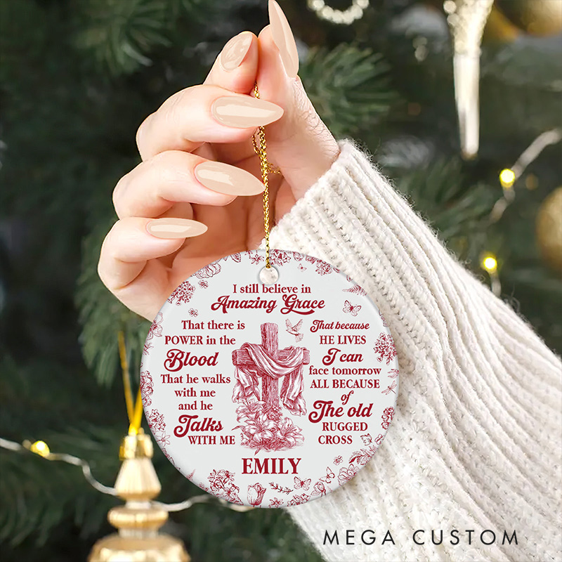 Personalized Amazing Grace Round Shaped Ceramic Ornament with Name Religious Gift Christian Gift for Christians