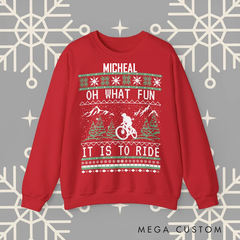 Personalized Classic Mountain Biking Christmas Sweatshirt Ugly Christmas Sweater Bike Holiday Crewneck