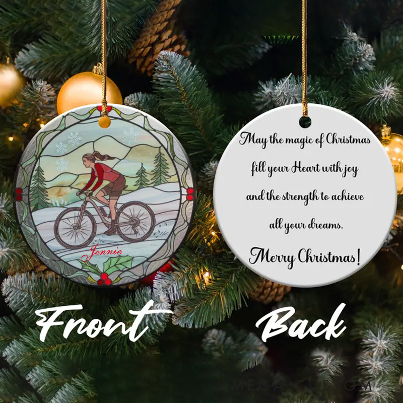 Personalized Elegant Ceramic Bicycle Christmas Ornament Unique Memory Cyclist Gift Idea Xmas Tree Mountain Biker