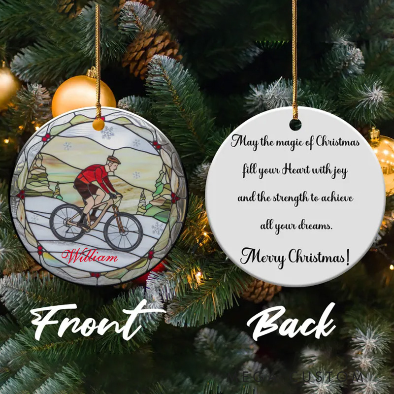 Personalized Elegant Ceramic Bicycle Christmas Ornament Unique Memory Cyclist Gift Idea Xmas Tree Mountain Biker