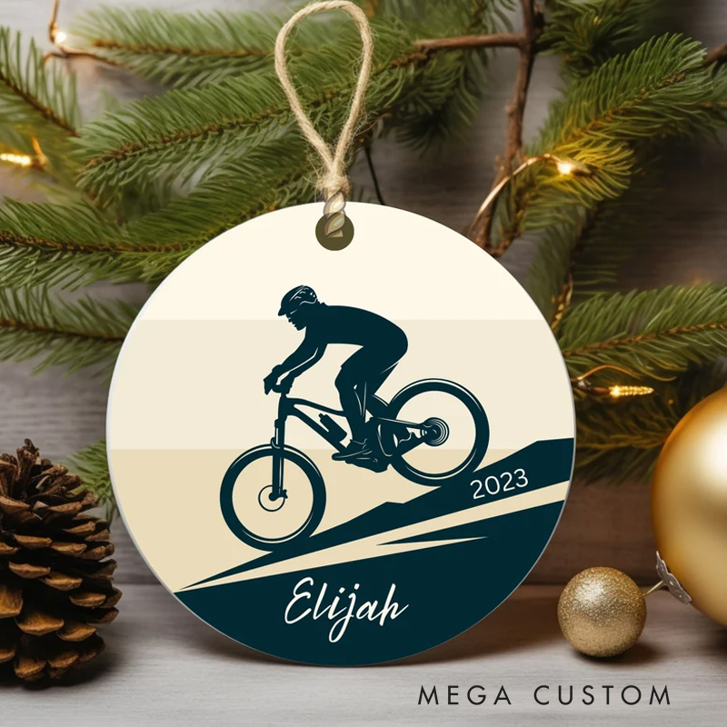 Personalized Mountain Biking Christmas Ornament Custom Cycling Ornament