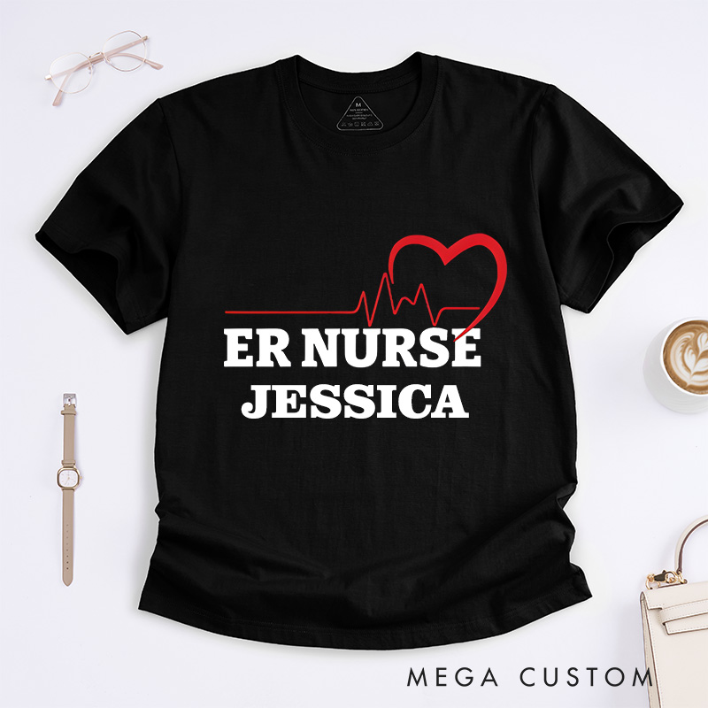 Personalized Nurse T-Shirts ER Nurse Heartbeat Fashion Design T-Shirts
