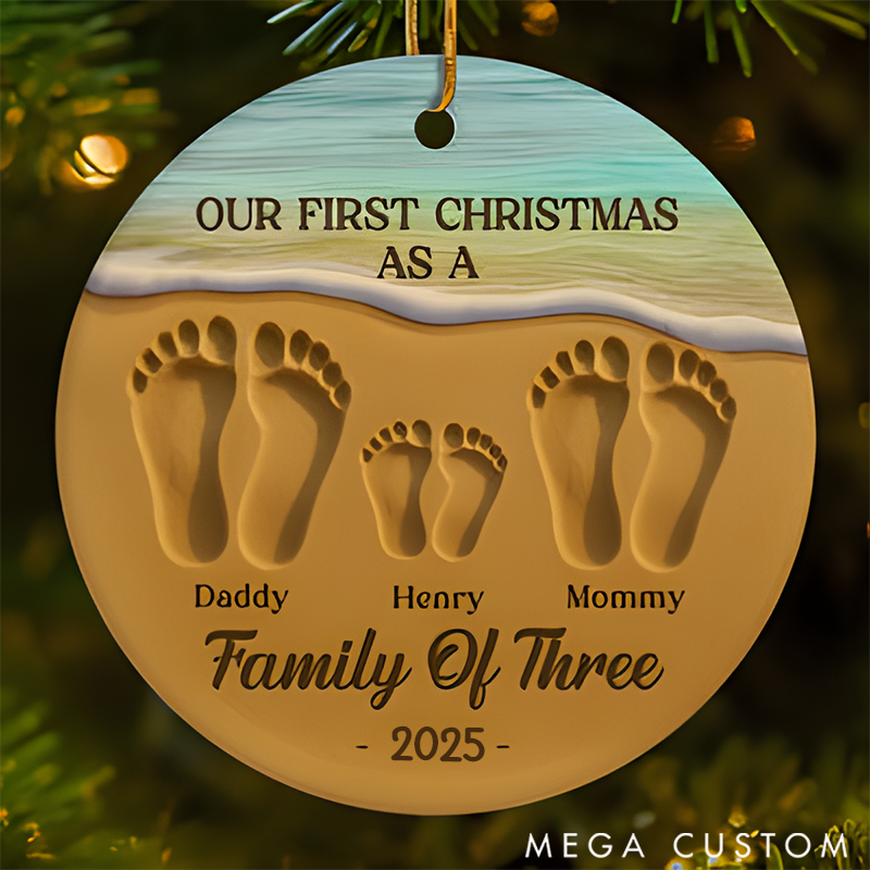 Personalized Family Christmas Ornaments Commemorating Our First Christmas as a Beach-loving Family