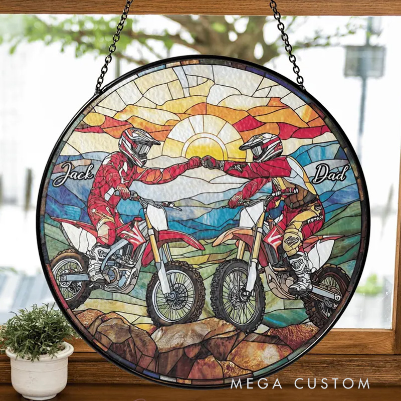 Personalized Dad and Son Motocross Glass Suncatcher Dirt Bike Gift Racing Lover Gift