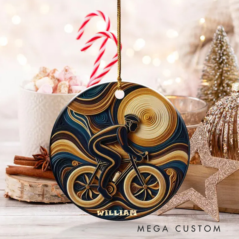 Personalized Ceramic Cyclist Ornament Bicycle Enthusiast Gift Holiday Bicycle Award
