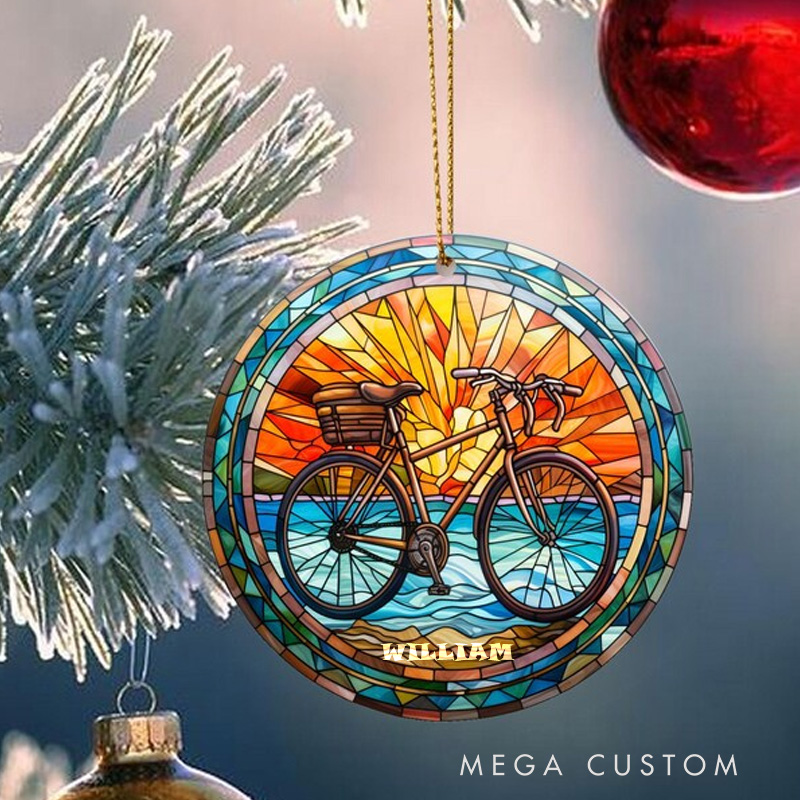 Personalized Stained Bicycle Christmas Ornament Christmas Keepsake Christmas Tree Decoration Gift for Cyclist