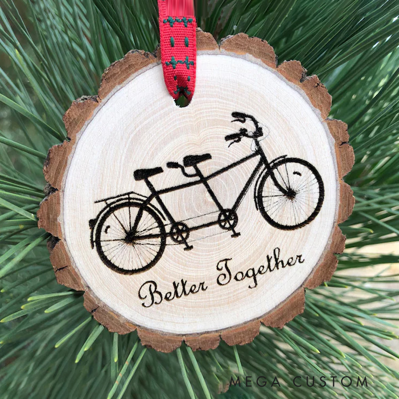 Personalized Bicycle Art Tandem Bike Wooden Christmas Ornament Gift for Cyclist
