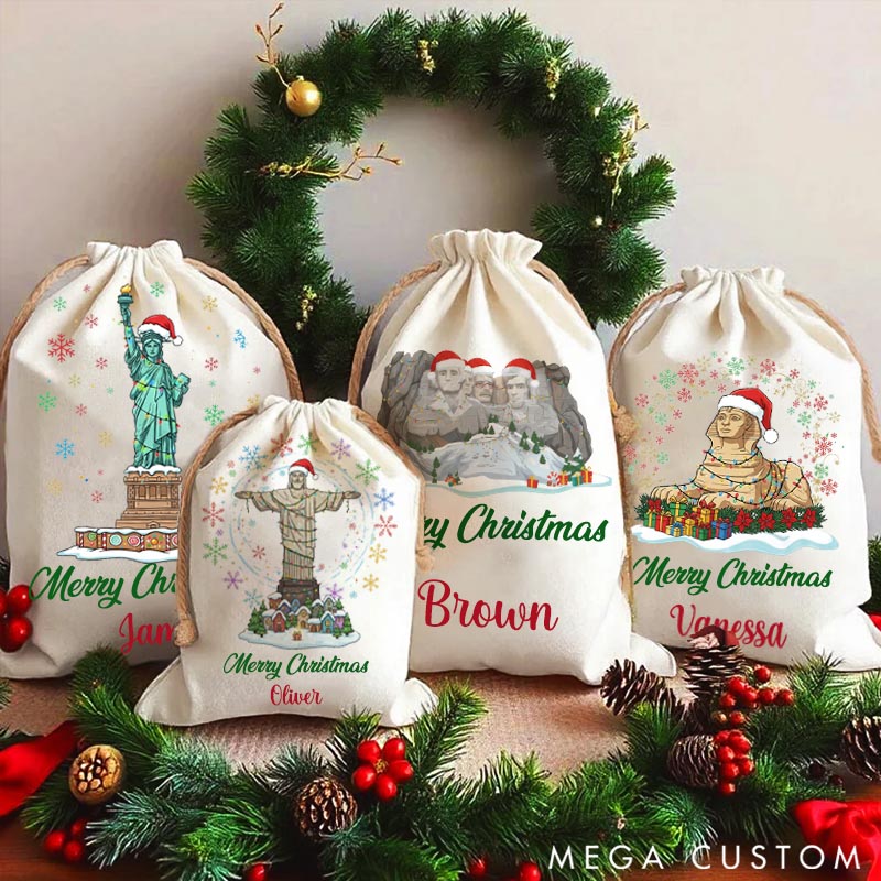 Personalized Travel Bag Christmas Famous Sites Merry Christmas with Custom Name