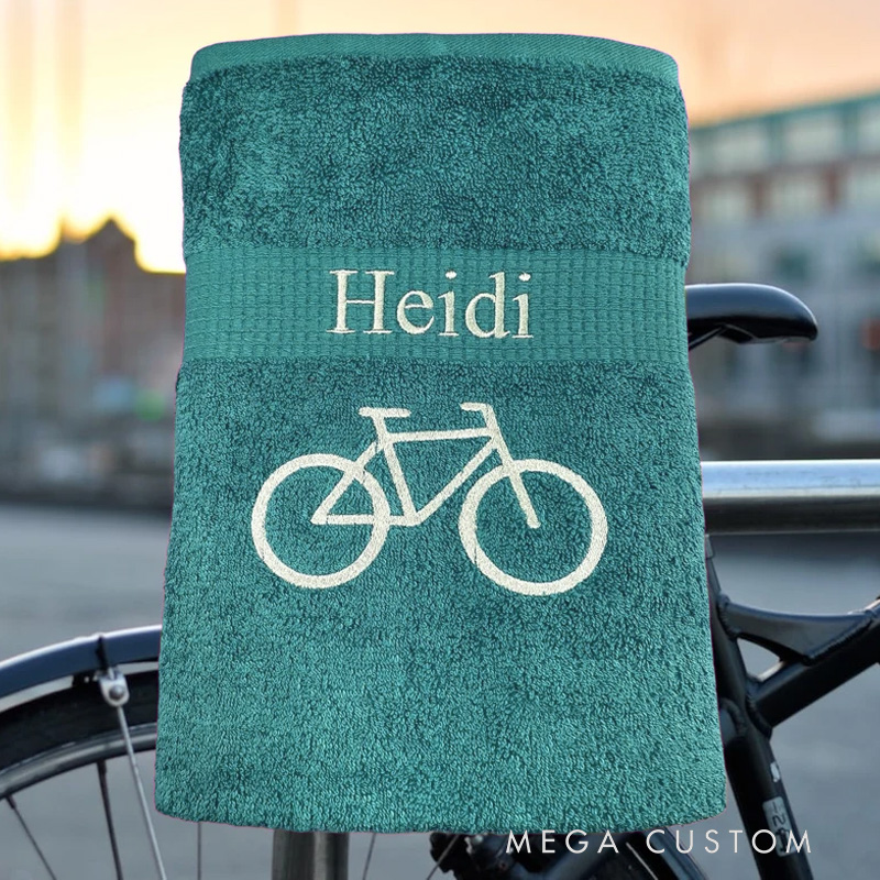 Personalized Bicycle Towel Embroidered with Name Bath Towel Guest Towel Sauna Towel