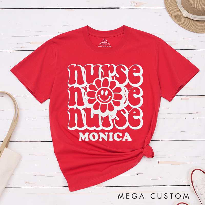 Personalized Nurse T-Shirts Smiling Nurse Blooms Fashion Design T-Shirts
