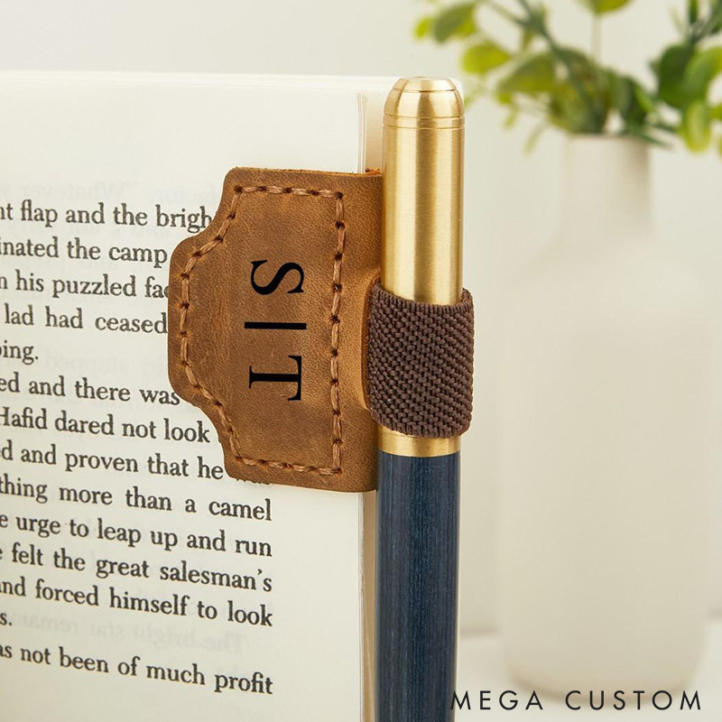 Personalized Engraved Book Clip with Name or Initial Custom Leather Book Clips Magnetic Bookmark for Book Lovers Reader Gift Book Mark with Pen Holder