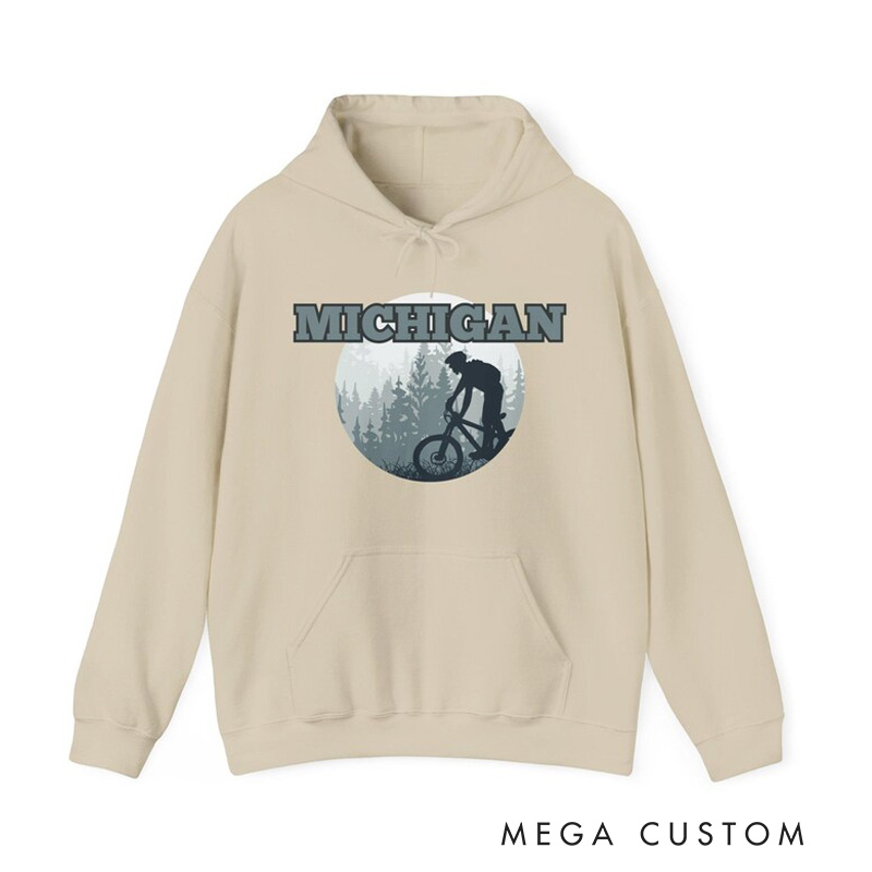 Personalized Mountain Bike Unisex Michigan Hoodie Cycling Sweatshirt Outdoor Adventure Mountain Biking