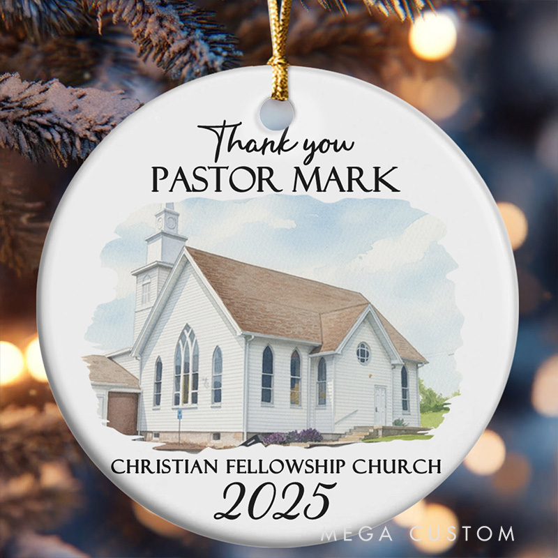 Personalized Thank you Pastor Round Shaped Ceramic Ornament with Name and Year Religious Gift Appreciation Gift for Pastor