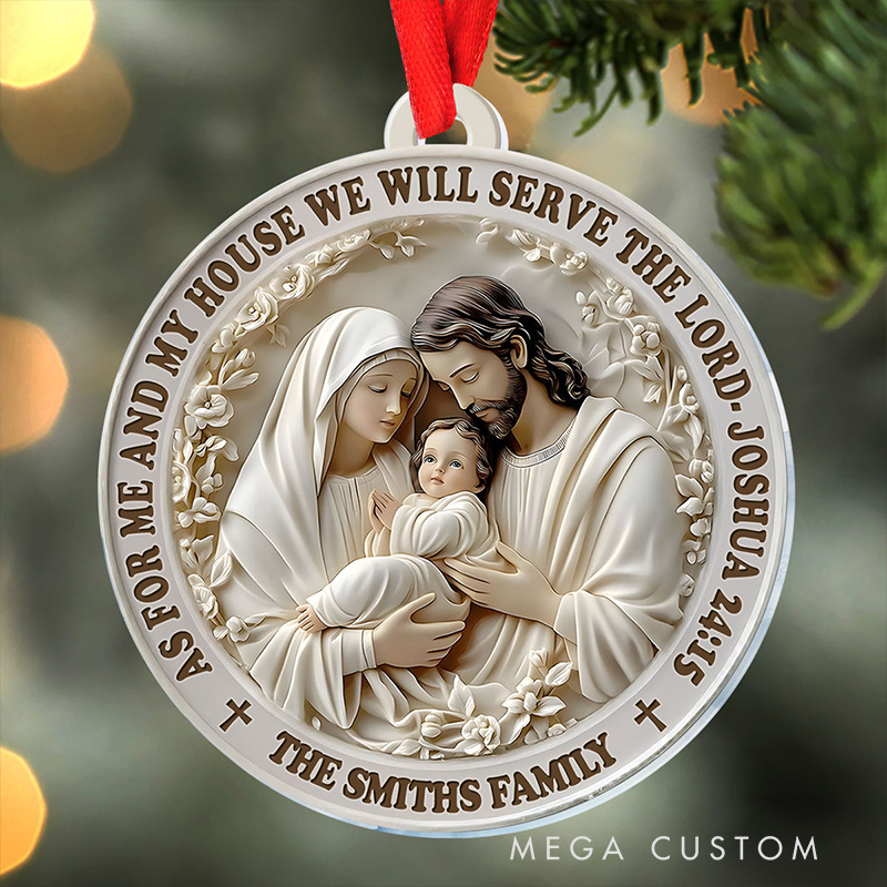 Personalized as for me and My House we will Serve the Lord Acrylic Ornament with Family Name Religious Gift Christian Gift 