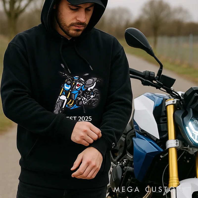 Personalized Iconic Car Motocycle Embroidered Photo T-shirt Sweatshirt Hoodie with Text Birthday Anniversary Gift for Car Owners